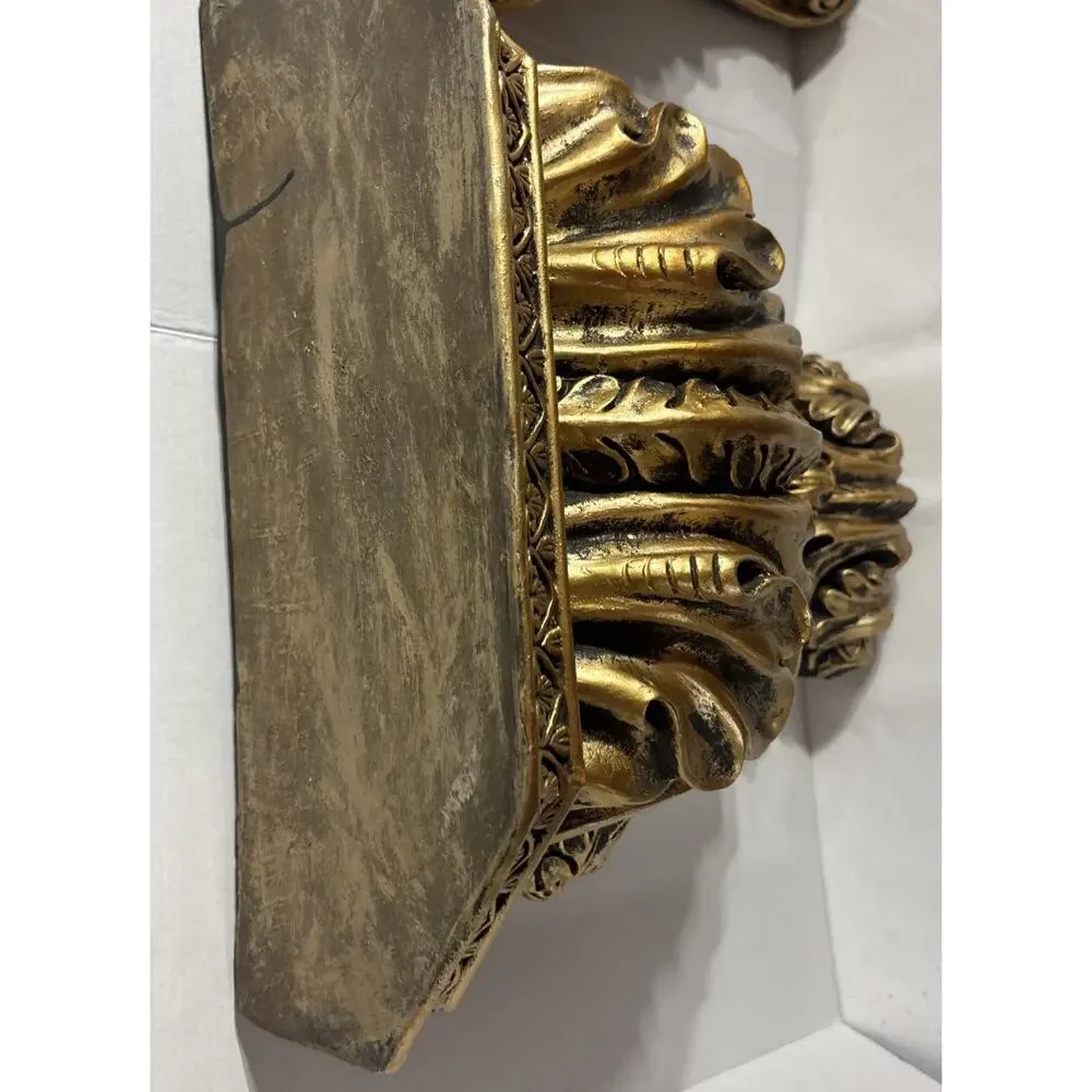 Vintage Resin Gold Acanthus Leaf Single Wall Sconce Corbel Shelf 17